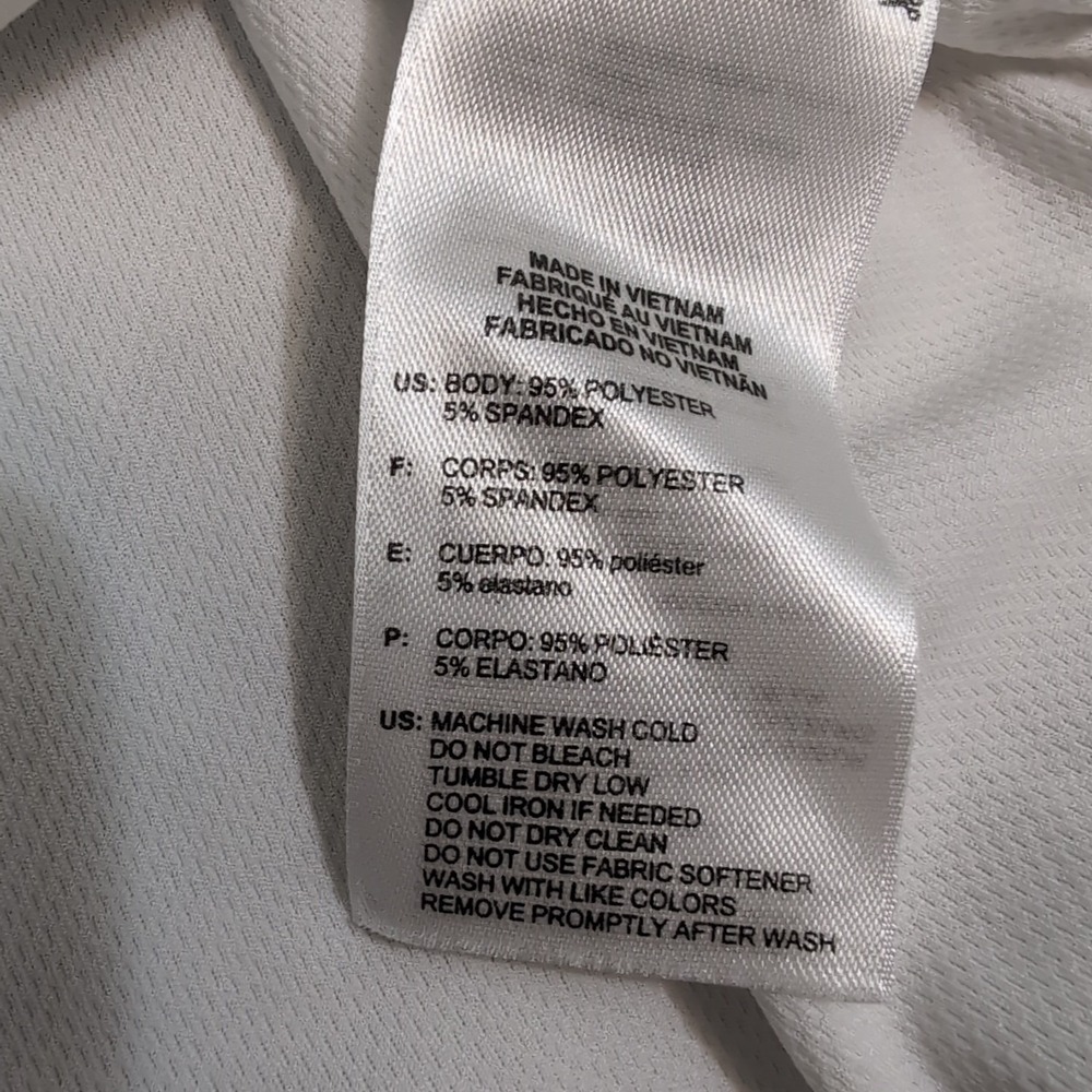 Adidas Polo Mens M White Blue Colorblock Stripe S/S 5% Spandex The First Tee - Picture 7 of 8
